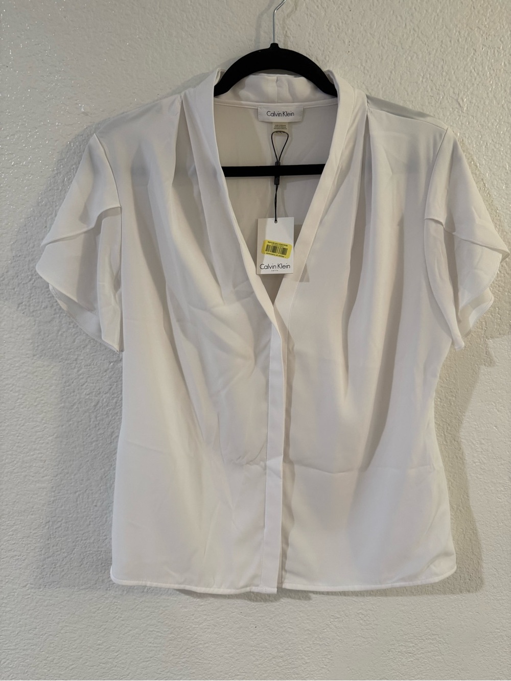 Calvin Klein White V-Neck Short-Sleeve Blouse